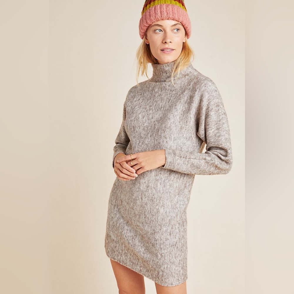 Anthropologie RD Style Maybelle Mock Neck Sweater Dress-Taupe